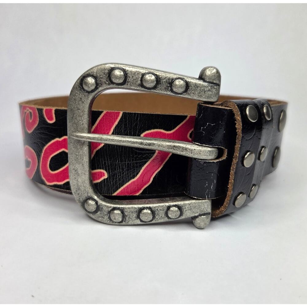 Ed Hardy Black Panther Tattoo Leather Belt Vintage Y2K LARGE